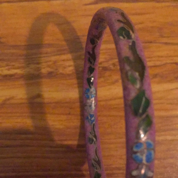 Purple floral hand painted ceramic bangle bracelet - Picture 4 of 5